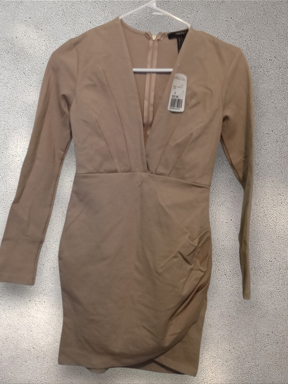 Forever 21 Taupe Long-Sleeve V-Neck Bodycon Dress